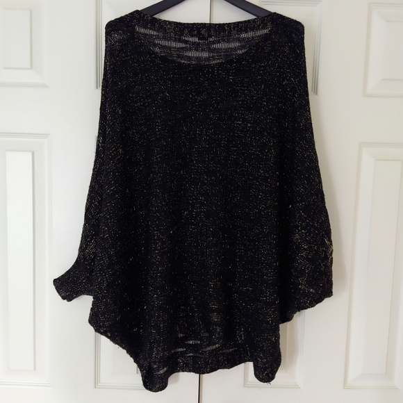 Black Metallic Oversized Bat Wing Sleeve Sweater - Picture 2 of 6